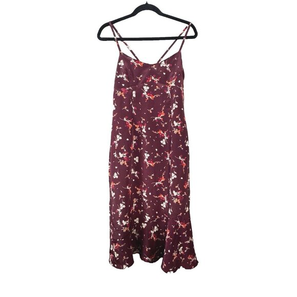 Express Dresses & Skirts - VTG Y2K Express Babydoll Midi Dress Burgundy Floral Moody Romantic Dark Fairy M